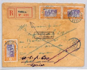 France Cols AOF SENEGAL Cover *THIES* 1926 RETOUR Morocco {samwells-covers}YZ48