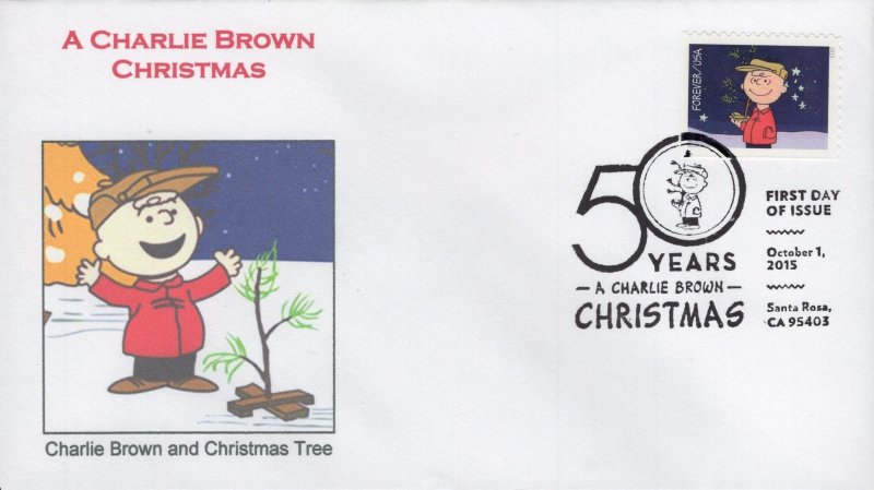 Set/10 Jack Ginsburg Printed FDCs for the 2015 A Charlie Brown Christmas Stamps