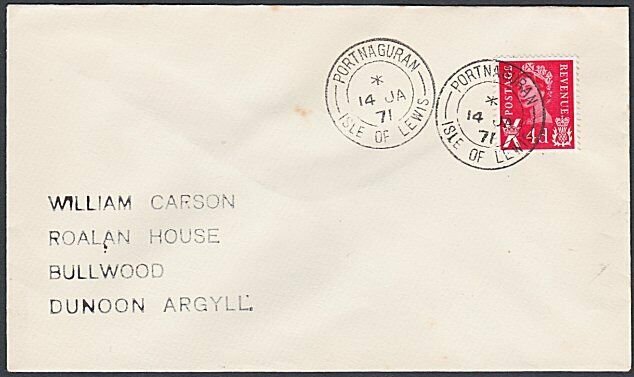 GB SCOTLAND 1971 cover PORTNAGURAN / ISLE OF LEWIS  cds.....................K635