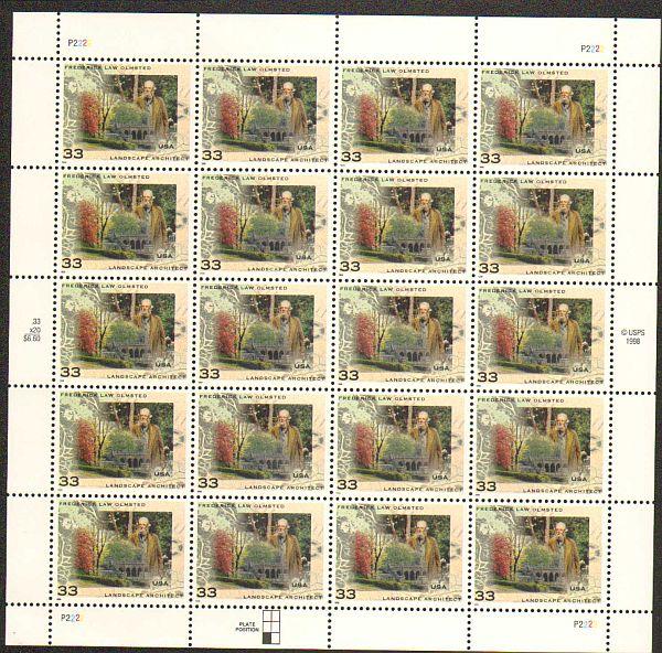 US #3338 Mint Sheet Fredrick Olmstead 