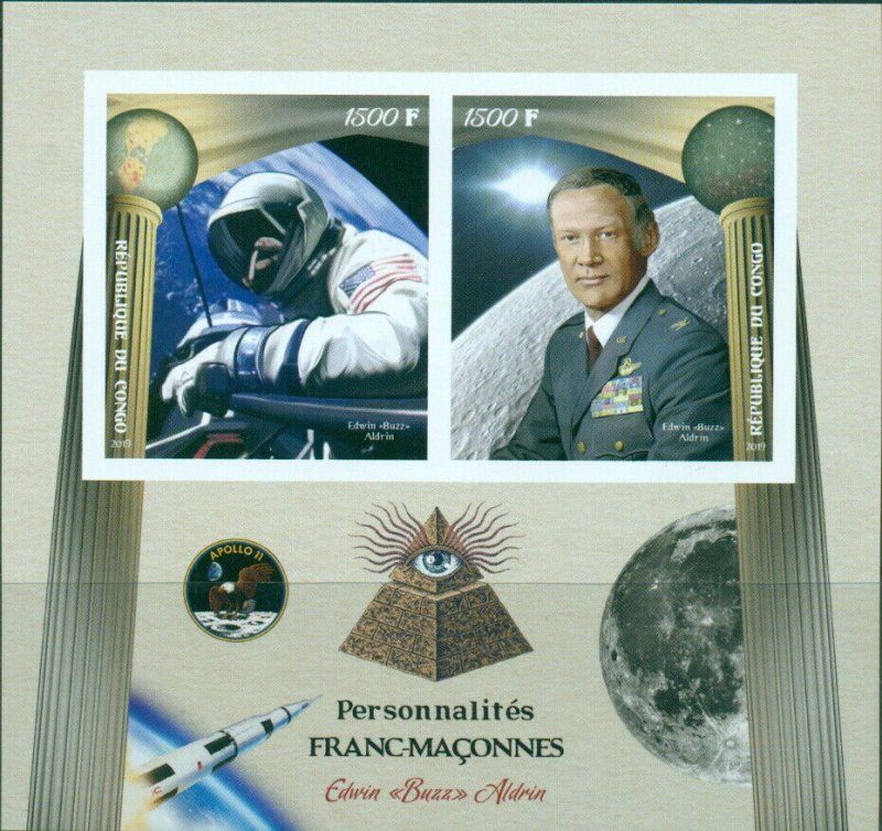 Edwin Buzz Aldrin Masons Space Science Freemasonry MNH IMPERFORATED stamp set