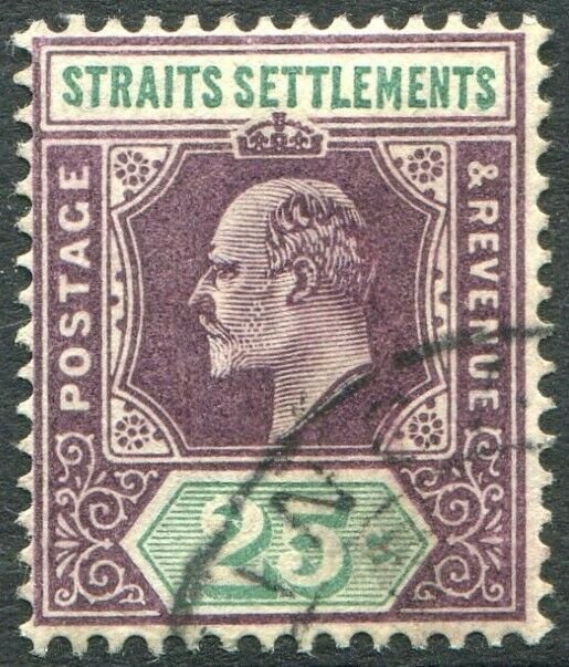 STRAITS SETTLEMENTS-1902 25c Dull Purple & Green Sg 116 FINE USED V50181