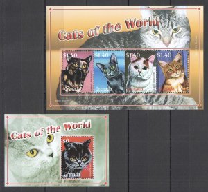 OZ0301 2008 GRENADA FAUNA PETS ANIMALS CATS OF THE WORLD KB+BL MNH