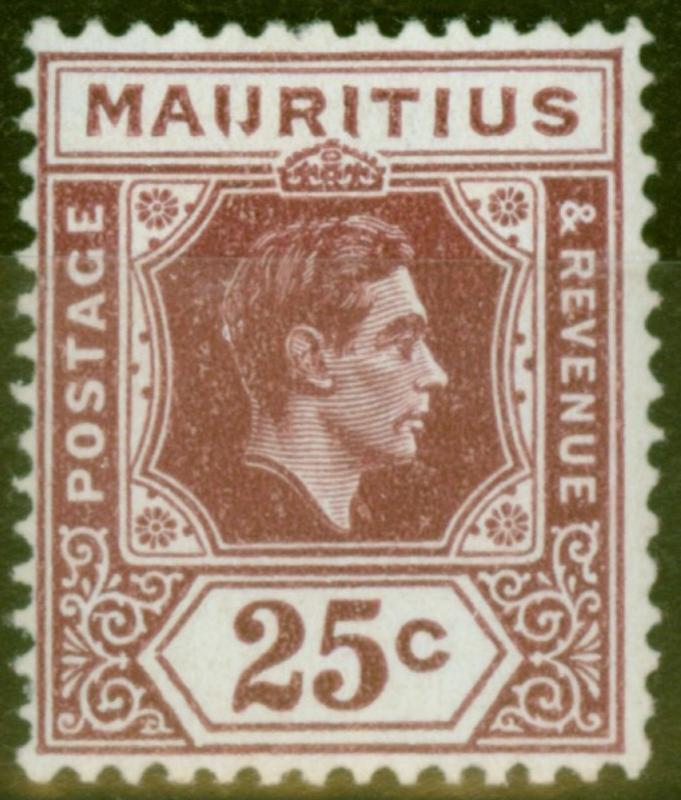 Mauritius 1938 25c Brown-Purple SG259ba IJ Flaw Fine & Fresh Lightly Mtd Mint