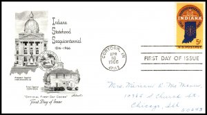 US 1308 Indiana Statehood Artmaster Pen FDC