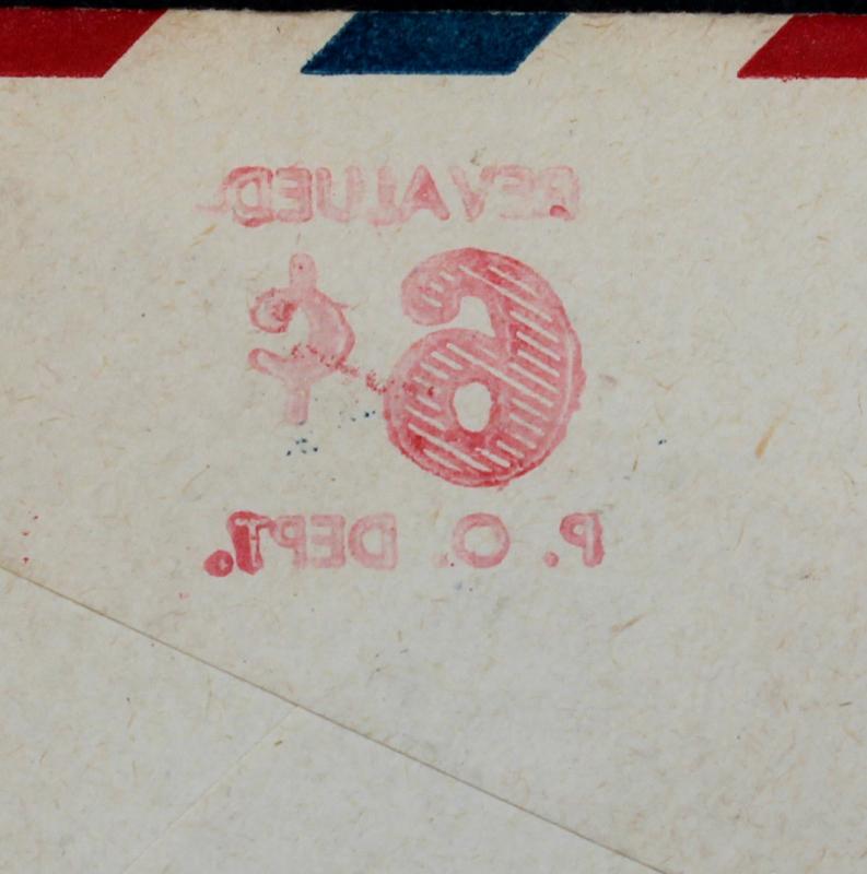 US Error/EFO Stamped Envelope Sc# UC20 Offset 6 on back of Envelope