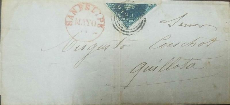 O) 1859 CHILE, CHRISTOPHER COLUMBUS BISECT - CORREOS PORTE FRANCO GREEN, FROM SA 