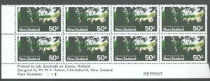 NEW ZEALAND 1970 no wmk 50c plate block with REPRINT in margin MNH.........11945