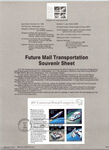 USPS SOUVENIR PAGE FUTURE MAIL TRANSPORTATION SOUVENIR SHEET 1989