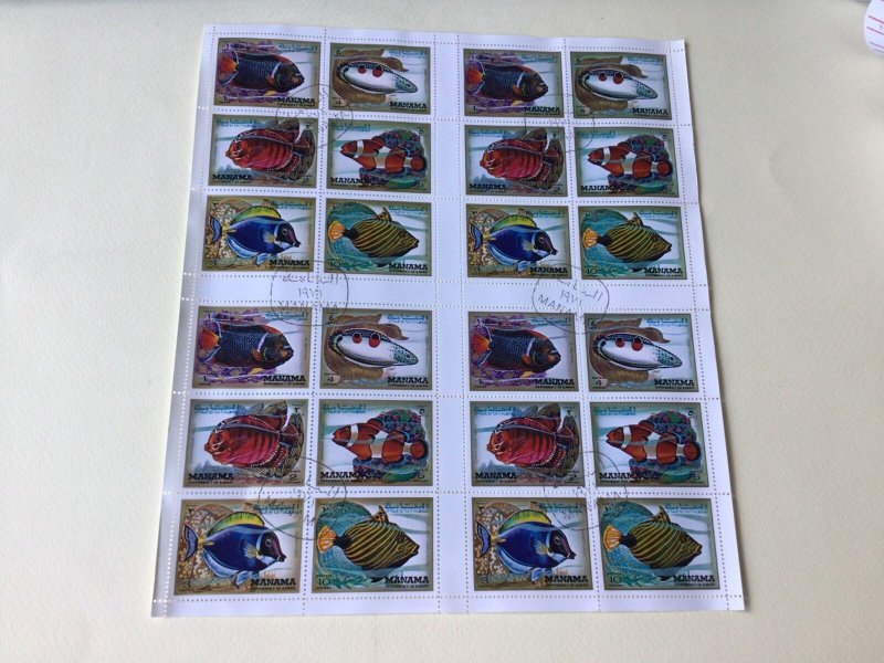 Manama  Ajman Fish cancelled Stamps Sheet Ref 55249