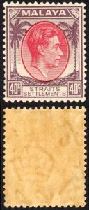 Straits Settlements SG288 KGVI 40c Scarlet and Dull purple M/M Cat 19 pounds