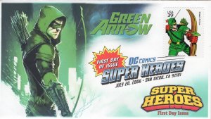 AO-4084d-1, 2006, DC Comics Super Heroes, Green Arrow, FDC, Add-on Cachet. Digit