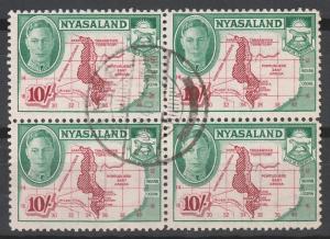 NYASALAND 1945 KGVI MAP 10/- BLOCK USED