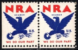 Vintage US Poster Stamp NRA Member / We Do Our Part Pair MNH