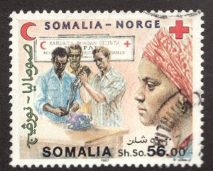 Rare! 1987 Somalia Sc #576 - Red Crescent & Red Cross rehabilitation  Used Cv$7