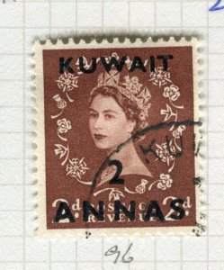 KUWAIT; 1952 early QEII issue fine used surcharged 2a. value