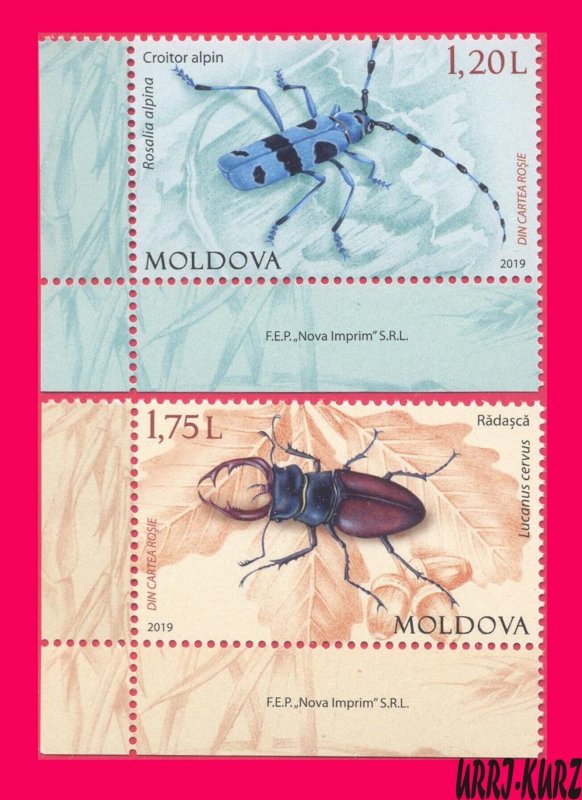 MOLDOVA 2019 Fauna Insects Beetles Rosalia Alpina Lucanus Cervus(Beetle-Deer) 2v