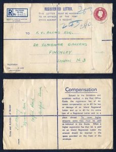 RP68 KGVI 6 1/2d Puce Registered Envelope Size H And Up To 2 on Back Used