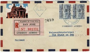 Costa Rica 1931 San Jose cancel on registered, AR, cover to the Netherlands
