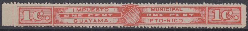 PUERTO RICO 1898 REVENUES GUAYAMA MUNICIPAL TAX 1 Cent RED ORANGE UNUSED F,VF 