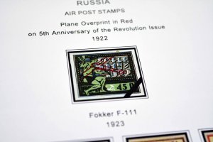 COLOR PRINTED RUSSIA AIRMAIL 1922-1979 STAMP ALBUM PAGES (16 illustrated pages)