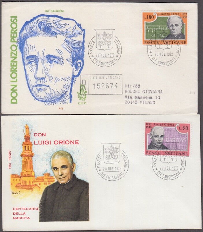 VATICAN Sc #526-7.4 SET of 2 DIFF FDC X 2 STAMPS ORATORIO HALELUJAH by PEROSI