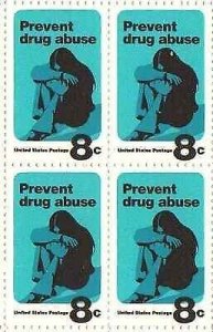 1971 Prevent Drug Abuse Block of 4 8c Postage Stamps, Sc#1438, MNH, OG