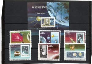 CUBA 1977 SPACE SET OF 6 STAMPS & S/S MNH