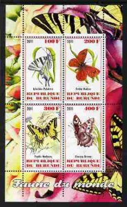 BURUNDI - 2011 - World Fauna, Butterflies #1 - Perf 4v Sheet - MNH-Private Issue