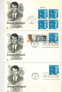 ROBERT F KENNEDY #1770 US FDCs SET OF 3 Artcraft + 1246 JFK + COPYRITE BLOCK Etc