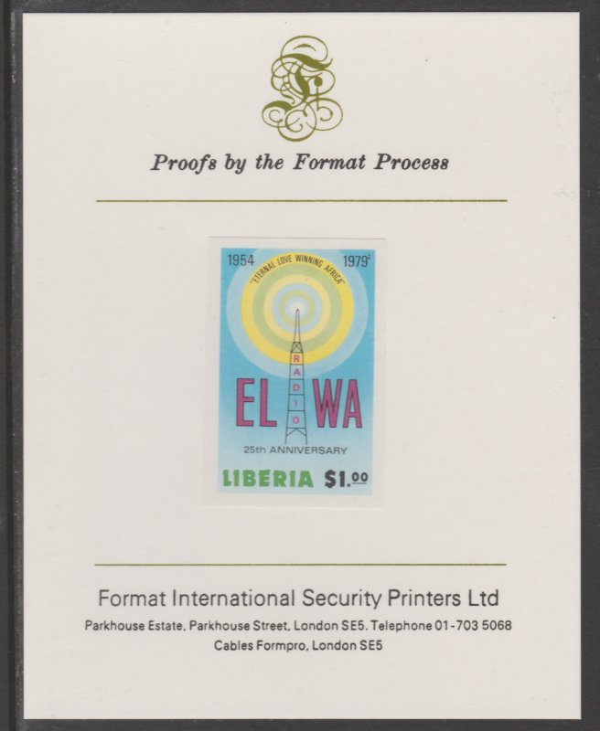 LIBERIA 1979 RADIO ELVA  imperf proof mounted on Format Int Proof Card