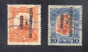 MEXICO SC #427, 428  USED 5, 10c  OVERPRINT 1914