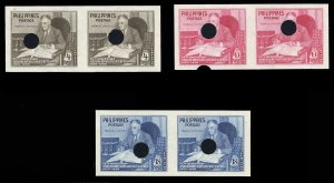 Philippines #542-544P, 1950 F.D.Roosevelt, imperf. pairs on gummed paper, eac...