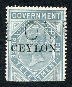 Ceylon Telegraph SGT4 1r Grey India opt Ceylon with Colombo cancel Cat 15