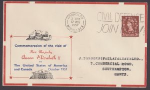 GREAT BRITAIN 1957 QUEEN ELIZABETH II VISIT TO USA & CANADA COVER WITH CANCL.