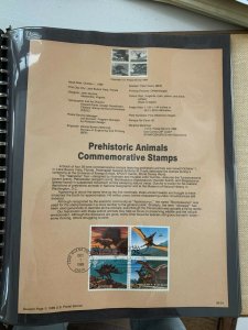 USPS Souvenir Page Scott 2422-2425 1989 prehistoric animals  stamp