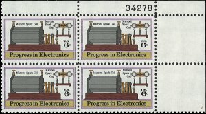 Scott # 1500 1973 6c multi Litho& Marconi
Equipment ; TAGGED Plate Block - Up...