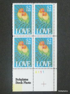 BOBPLATES #2537 LoveBirds Upper Left Plate Block #A111 F-VF NH SCV=$4.5