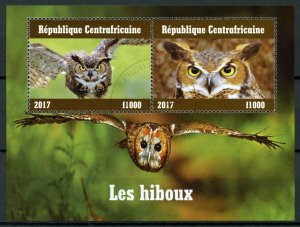 Central African Republic Birds on Stamps 2017 CTO Owls Owl 2v M/S II