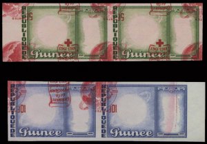 Guinee #309-310, 1963 Red Cross, centers inverted and misplaced, imperf. hori...