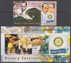 TANZANIA Sc # 2389-90 CPL MNH SHEET and S/S 100th ANN of ROTARY INT'L