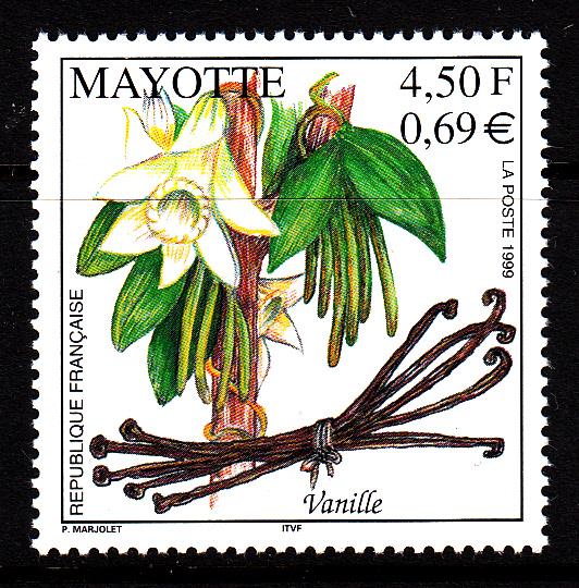 Mayotte MNH Scott #130 4.50fr Vanilla - flower, beans