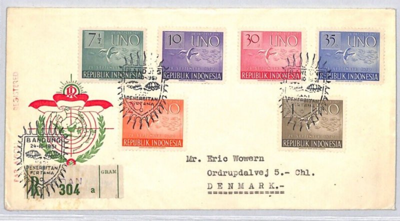 INDONESIA 1951 Cachet FDC United Nations DOVES Registered Air Mail BIRDS YE174