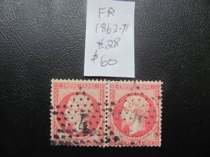 FRANCE 1862-71 USED  SC 28 PAIR EMPIRE ISSUE PERFS. VF $60 (160)