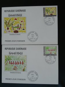 Christmas child drawings x2 FDC Gabon 1981