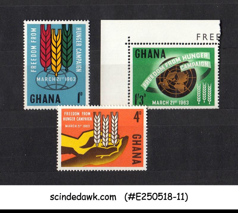 GHANA - 1963 FREEDOM FROM HUNGER - 3V - MINT NH