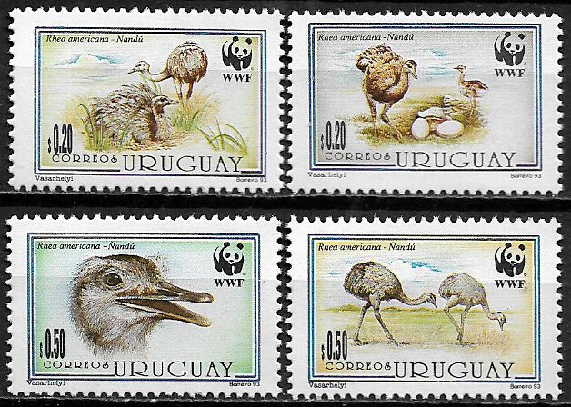 Uruguay #1509-12 MNH Set - WWF - Rhea Americana - Birds