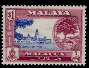 MALAYSIA - Malacca QEII SG58, $1 ultramarine & reddish purple, NH MINT.