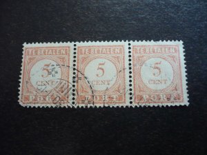 Stamps - Netherlands Indies - Scott# J28- Used Part Set of 1 Strip of 3 Stamps