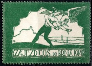 1914 Czechoslovakia Patriotic Poster Stamp Czech Sokol (Falcon) Movement in Brno